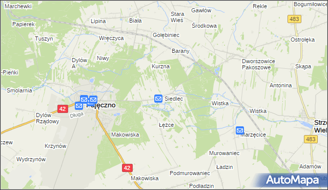 mapa Siedlec gmina Pajęczno, Siedlec gmina Pajęczno na mapie Targeo