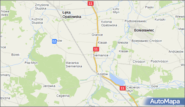 mapa Siemianice gmina Łęka Opatowska, Siemianice gmina Łęka Opatowska na mapie Targeo