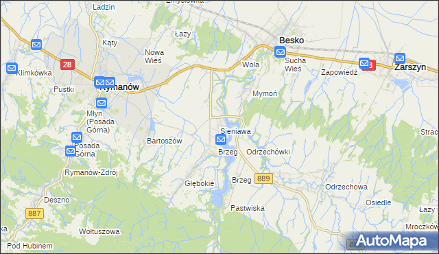 mapa Sieniawa gmina Rymanów, Sieniawa gmina Rymanów na mapie Targeo