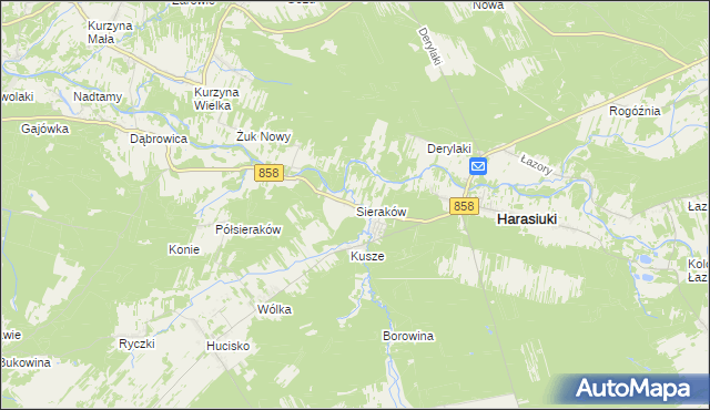 mapa Sieraków gmina Harasiuki, Sieraków gmina Harasiuki na mapie Targeo