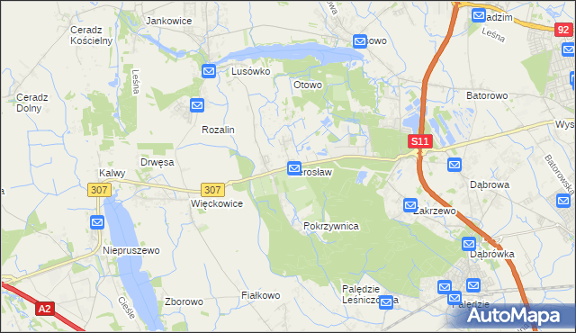 mapa Sierosław gmina Tarnowo Podgórne, Sierosław gmina Tarnowo Podgórne na mapie Targeo