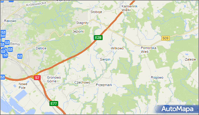 mapa Sierpin, Sierpin na mapie Targeo