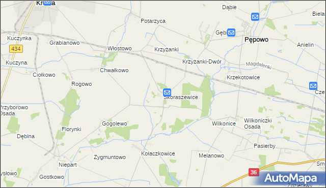 mapa Skoraszewice, Skoraszewice na mapie Targeo