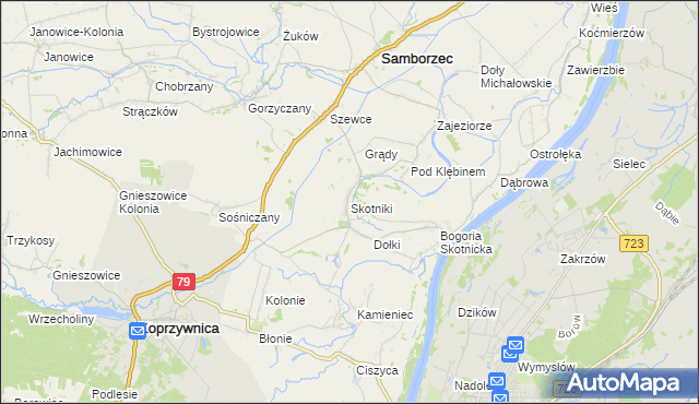 mapa Skotniki gmina Samborzec, Skotniki gmina Samborzec na mapie Targeo