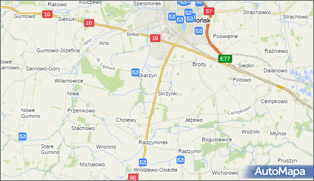 mapa Skrzynki gmina Płońsk, Skrzynki gmina Płońsk na mapie Targeo