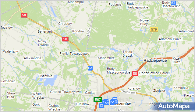 mapa Słabomierz gmina Radziejowice, Słabomierz gmina Radziejowice na mapie Targeo