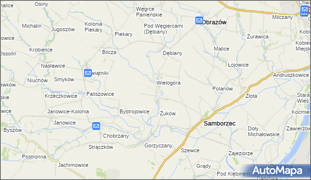 mapa Śmiechowice gmina Samborzec, Śmiechowice gmina Samborzec na mapie Targeo