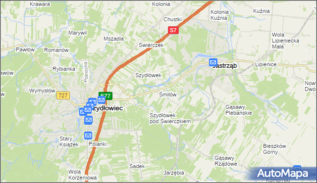 mapa Śmiłów gmina Jastrząb, Śmiłów gmina Jastrząb na mapie Targeo