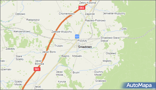 mapa Śniadowo powiat łomżyński, Śniadowo powiat łomżyński na mapie Targeo