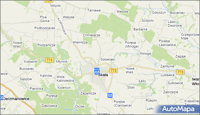 mapa Sobiesęki gmina Skała, Sobiesęki gmina Skała na mapie Targeo