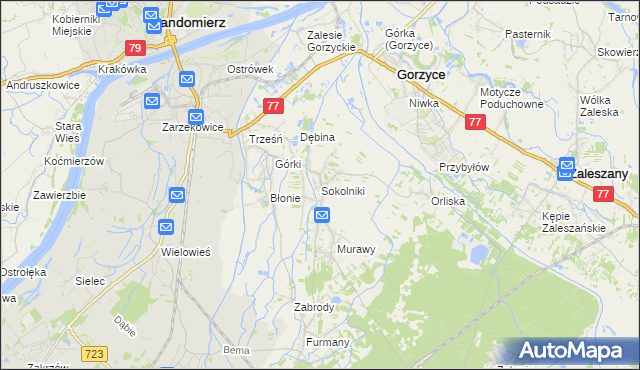 mapa Sokolniki gmina Gorzyce, Sokolniki gmina Gorzyce na mapie Targeo