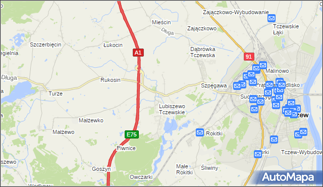 mapa Stanisławie gmina Tczew, Stanisławie gmina Tczew na mapie Targeo