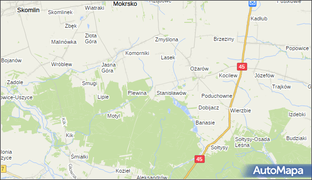 mapa Stanisławów gmina Mokrsko, Stanisławów gmina Mokrsko na mapie Targeo