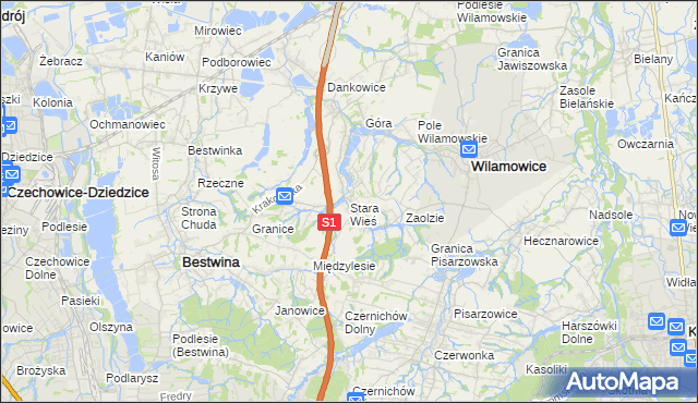 mapa Stara Wieś gmina Wilamowice, Stara Wieś gmina Wilamowice na mapie Targeo