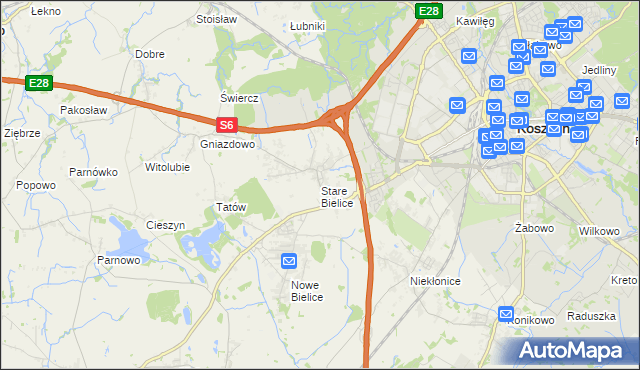 mapa Stare Bielice gmina Biesiekierz, Stare Bielice gmina Biesiekierz na mapie Targeo
