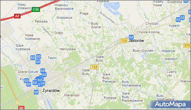 mapa Stare Budy gmina Jaktorów, Stare Budy gmina Jaktorów na mapie Targeo