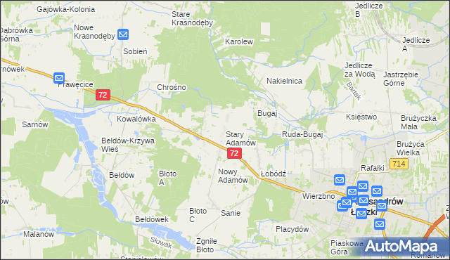 mapa Stary Adamów gmina Aleksandrów Łódzki, Stary Adamów gmina Aleksandrów Łódzki na mapie Targeo