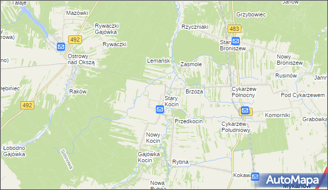 mapa Stary Kocin, Stary Kocin na mapie Targeo