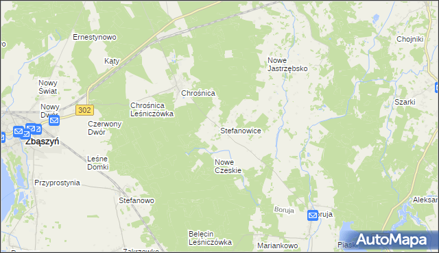 mapa Stefanowice gmina Zbąszyń, Stefanowice gmina Zbąszyń na mapie Targeo