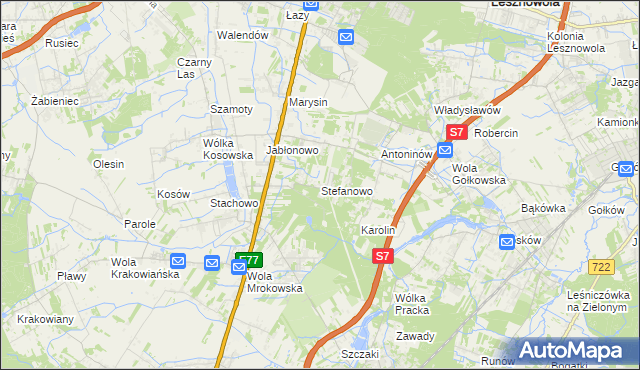 mapa Stefanowo gmina Lesznowola, Stefanowo gmina Lesznowola na mapie Targeo