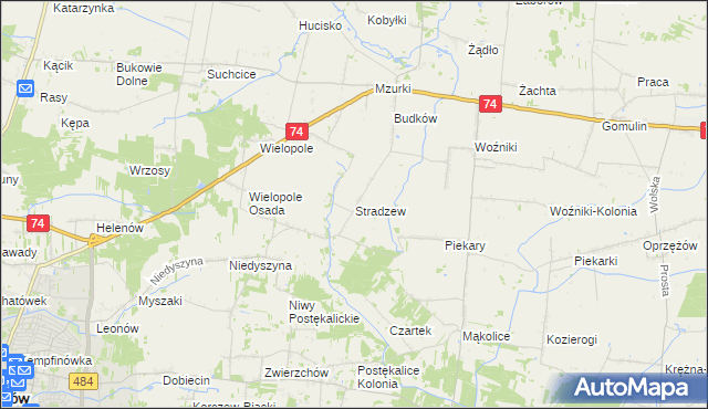 mapa Stradzew gmina Wola Krzysztoporska, Stradzew gmina Wola Krzysztoporska na mapie Targeo