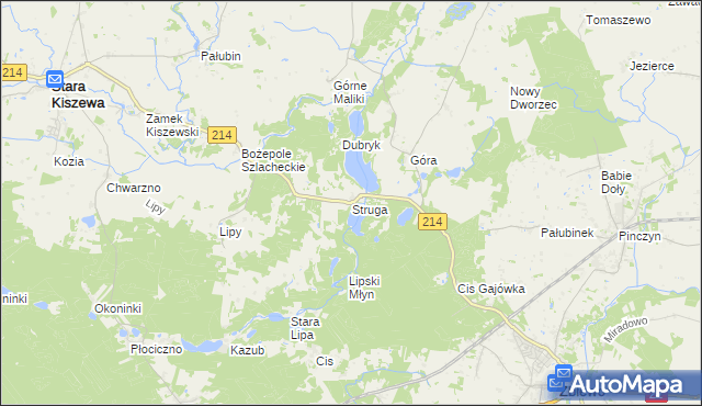 mapa Struga gmina Stara Kiszewa, Struga gmina Stara Kiszewa na mapie Targeo