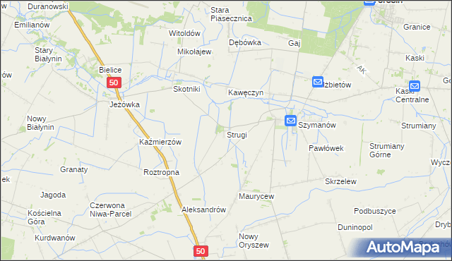 mapa Strugi gmina Teresin, Strugi gmina Teresin na mapie Targeo