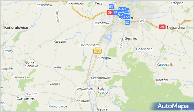 mapa Strzegów gmina Strzelin, Strzegów gmina Strzelin na mapie Targeo