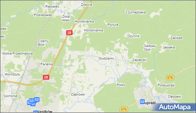 mapa Studzianki gmina Wasilków, Studzianki gmina Wasilków na mapie Targeo