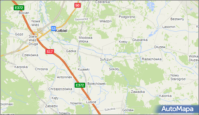 mapa Sufczyn gmina Kołbiel, Sufczyn gmina Kołbiel na mapie Targeo