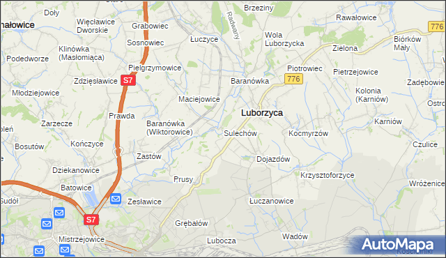 mapa Sulechów gmina Kocmyrzów-Luborzyca, Sulechów gmina Kocmyrzów-Luborzyca na mapie Targeo