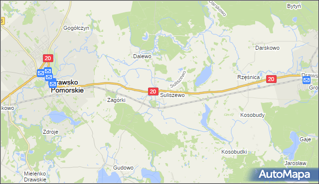 mapa Suliszewo gmina Drawsko Pomorskie, Suliszewo gmina Drawsko Pomorskie na mapie Targeo