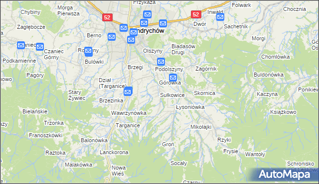 mapa Sułkowice gmina Andrychów, Sułkowice gmina Andrychów na mapie Targeo