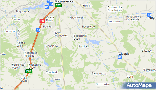mapa Świnice gmina Rawa Mazowiecka, Świnice gmina Rawa Mazowiecka na mapie Targeo