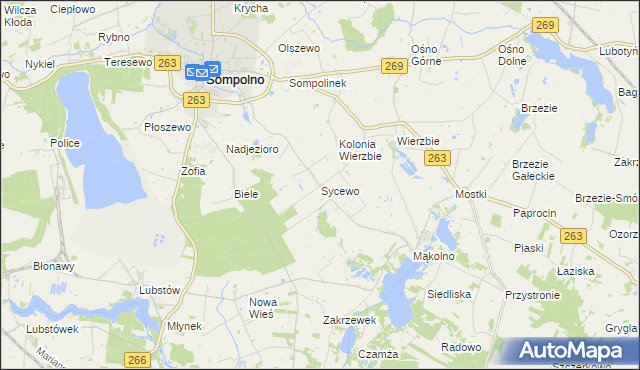 mapa Sycewo, Sycewo na mapie Targeo