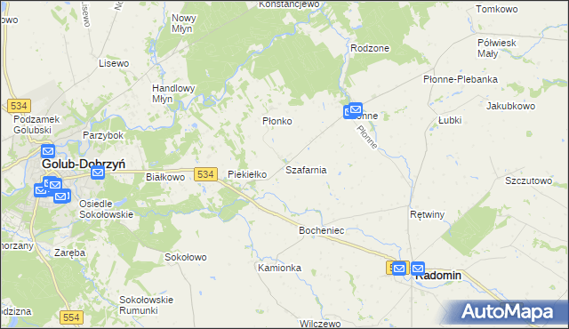 mapa Szafarnia gmina Radomin, Szafarnia gmina Radomin na mapie Targeo