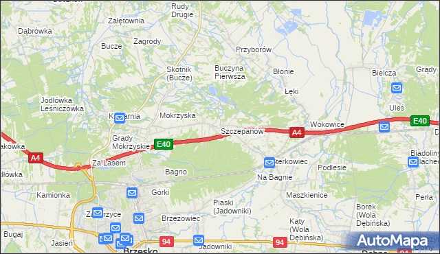 mapa Szczepanów gmina Brzesko, Szczepanów gmina Brzesko na mapie Targeo