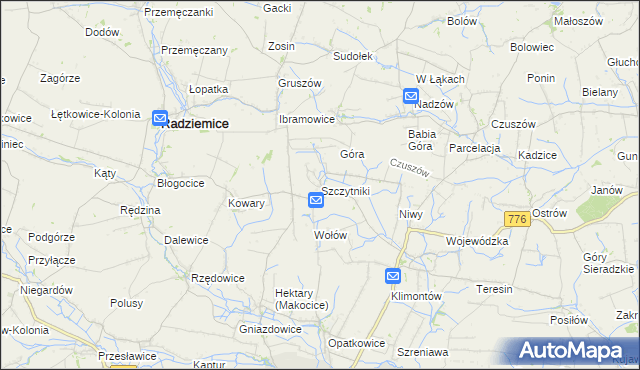 mapa Szczytniki gmina Proszowice, Szczytniki gmina Proszowice na mapie Targeo
