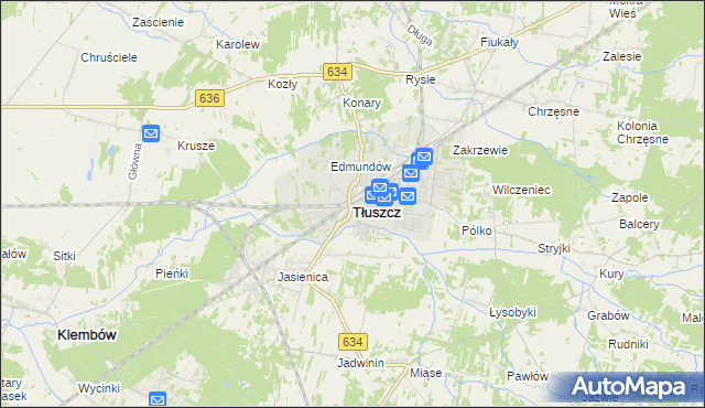 mapa Tłuszcz powiat wołomiński, Tłuszcz powiat wołomiński na mapie Targeo
