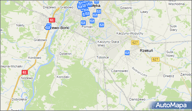 mapa Tobolice gmina Rzekuń, Tobolice gmina Rzekuń na mapie Targeo