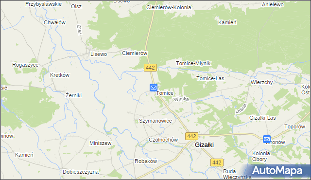 mapa Tomice gmina Gizałki, Tomice gmina Gizałki na mapie Targeo