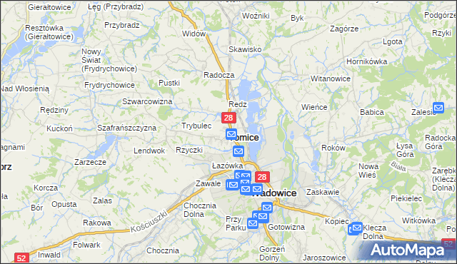mapa Tomice powiat wadowicki, Tomice powiat wadowicki na mapie Targeo