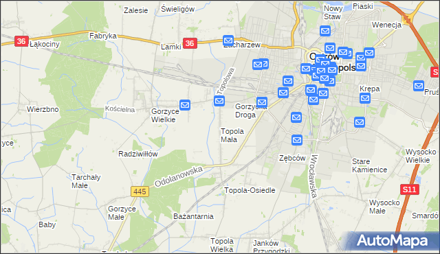 mapa Topola Mała, Topola Mała na mapie Targeo
