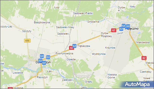 mapa Trębaczew gmina Działoszyn, Trębaczew gmina Działoszyn na mapie Targeo