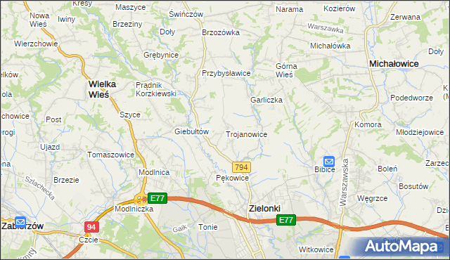 mapa Trojanowice gmina Zielonki, Trojanowice gmina Zielonki na mapie Targeo