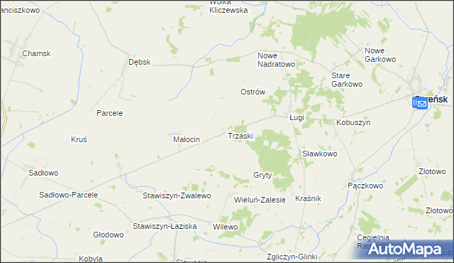 mapa Trzaski gmina Bieżuń, Trzaski gmina Bieżuń na mapie Targeo