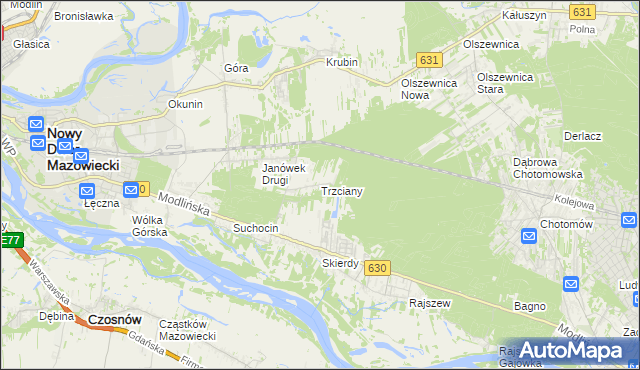 mapa Trzciany gmina Jabłonna, Trzciany gmina Jabłonna na mapie Targeo