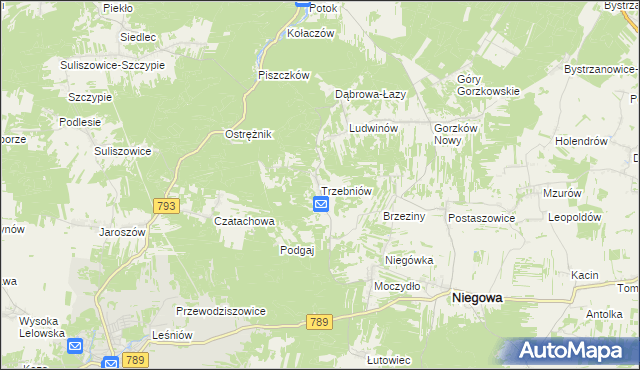 mapa Trzebniów, Trzebniów na mapie Targeo