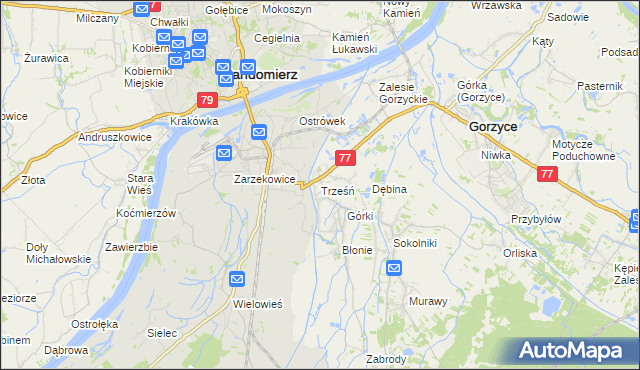 mapa Trześń gmina Gorzyce, Trześń gmina Gorzyce na mapie Targeo