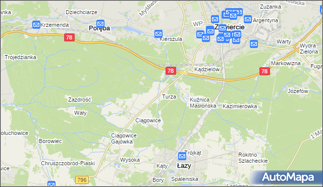 mapa Turza gmina Łazy, Turza gmina Łazy na mapie Targeo